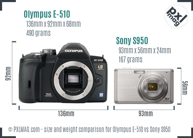 Olympus E-510 vs Sony S950 size comparison Olympus E-510 vs Sony S950 size comparison