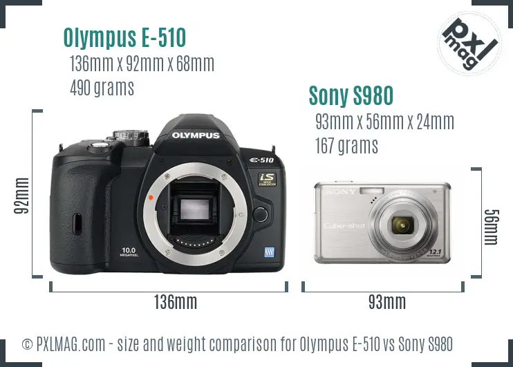 Olympus E-510 vs Sony S980 size comparison