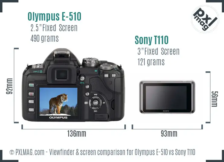 Olympus E-510 vs Sony T110 Screen and Viewfinder comparison