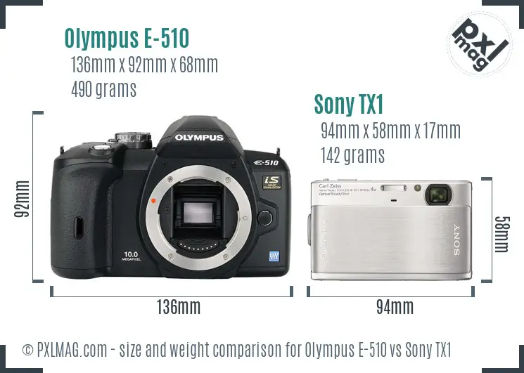 Olympus E-510 vs Sony TX1 size comparison Olympus E-510 vs Sony TX1 size comparison