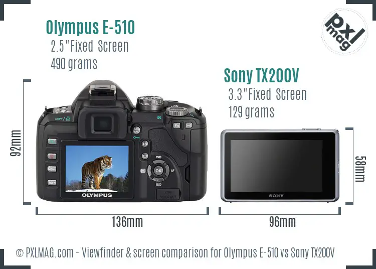 Olympus E-510 vs Sony TX200V Screen and Viewfinder comparison