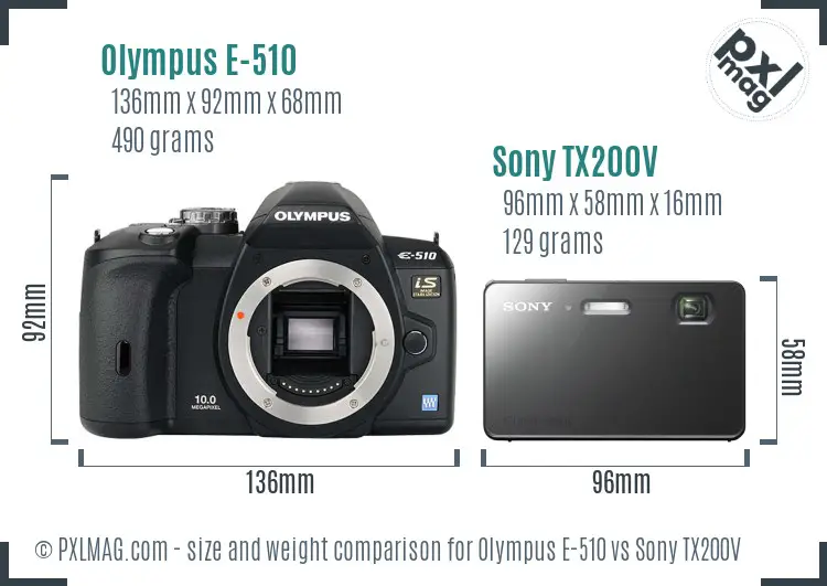 Olympus E-510 vs Sony TX200V size comparison