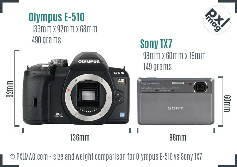 Olympus E-510 vs Sony TX7 size comparison Olympus E-510 vs Sony TX7 size comparison