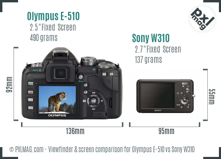 Olympus E-510 vs Sony W310 Screen and Viewfinder comparison Olympus E-510 vs Sony W310 Screen and Viewfinder comparison