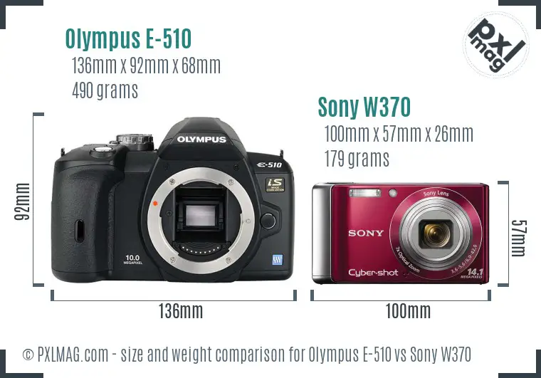 Olympus E-510 vs Sony W370 size comparison