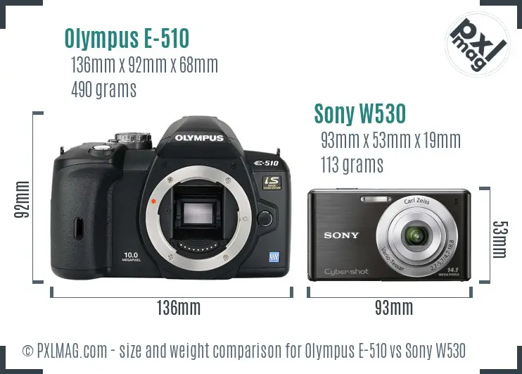 Olympus E-510 vs Sony W530 size comparison Olympus E-510 vs Sony W530 size comparison