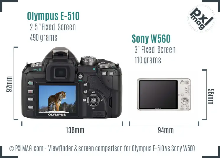 Olympus E-510 vs Sony W560 Screen and Viewfinder comparison