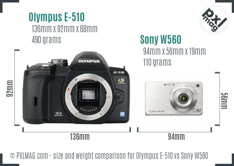Olympus E-510 vs Sony W560 size comparison Olympus E-510 vs Sony W560 size comparison