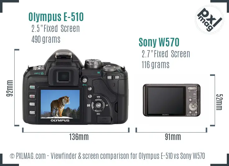 Olympus E-510 vs Sony W570 Screen and Viewfinder comparison