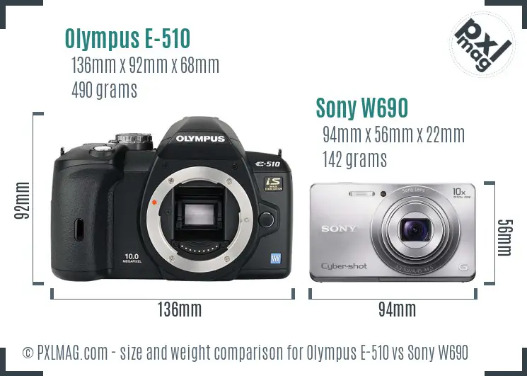 Olympus E-510 vs Sony W690 size comparison