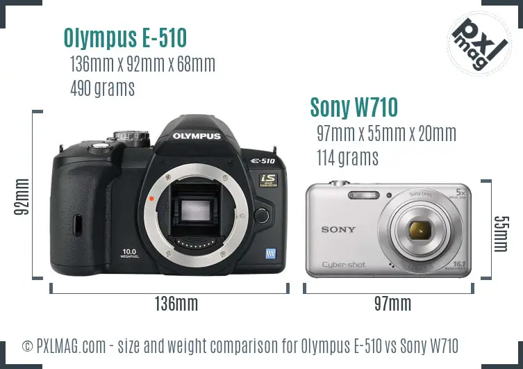 Olympus E-510 vs Sony W710 size comparison