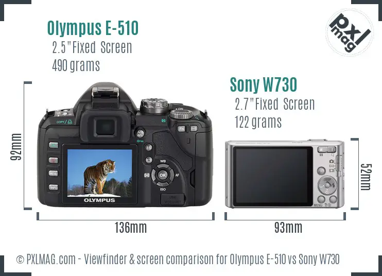 Olympus E-510 vs Sony W730 Screen and Viewfinder comparison