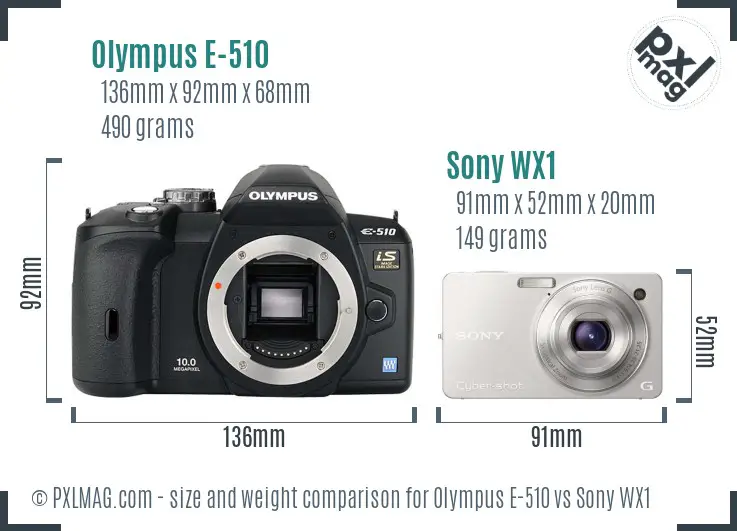 Olympus E-510 vs Sony WX1 size comparison Olympus E-510 vs Sony WX1 size comparison