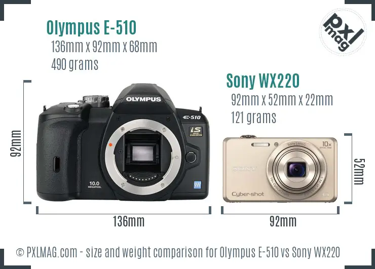 Olympus E-510 vs Sony WX220 size comparison