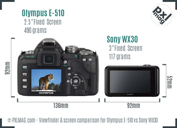 Olympus E-510 vs Sony WX30 Screen and Viewfinder comparison