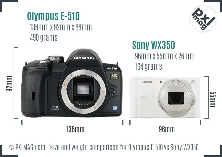 Olympus E-510 vs Sony WX350 size comparison