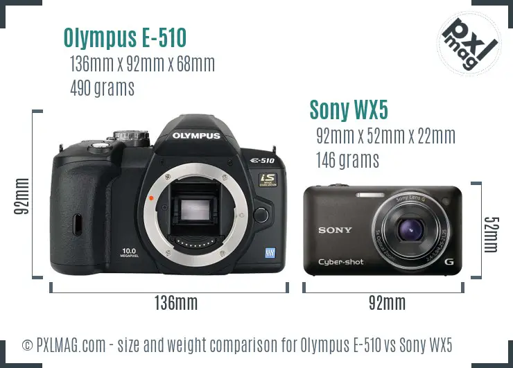 Olympus E-510 vs Sony WX5 size comparison