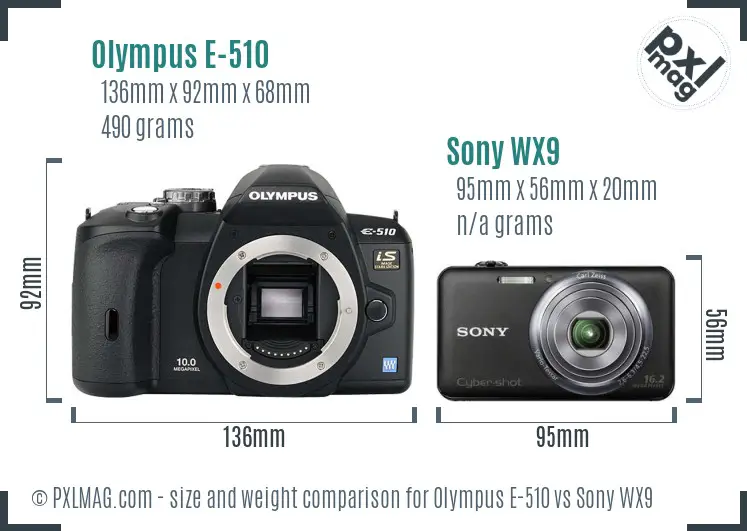 Olympus E-510 vs Sony WX9 size comparison