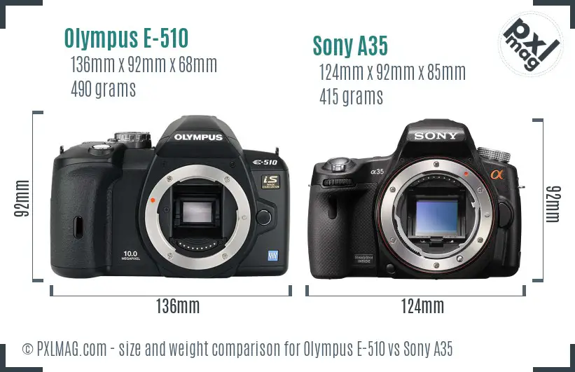 Olympus E-510 vs Sony A35 size comparison