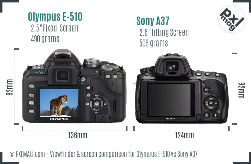 Olympus E-510 vs Sony A37 Screen and Viewfinder comparison