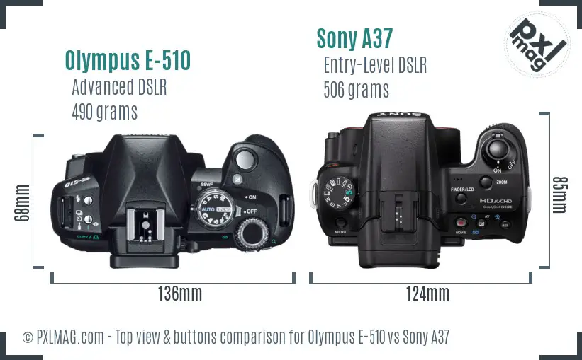 Olympus E-510 vs Sony A37 top view buttons comparison