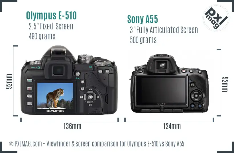 Olympus E-510 vs Sony A55 Screen and Viewfinder comparison