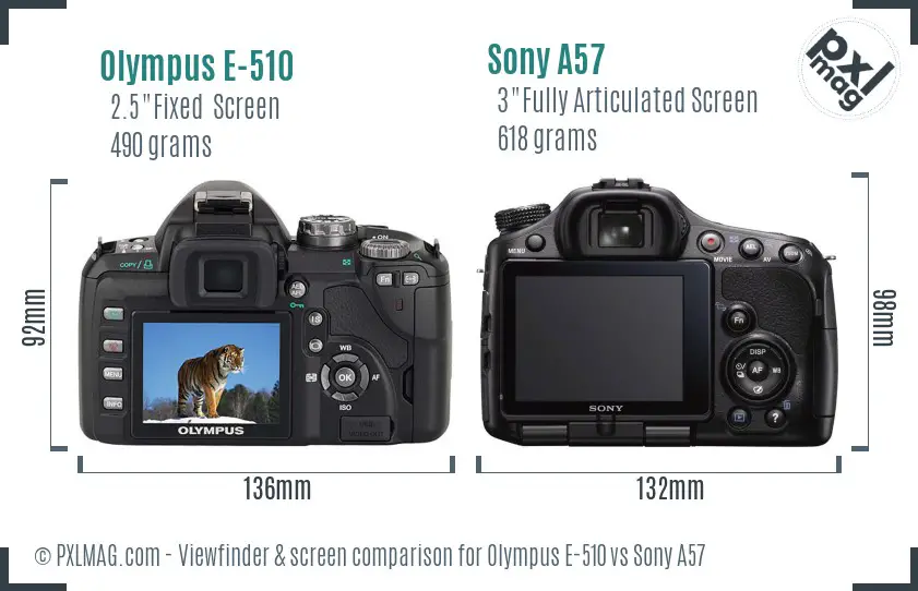 Olympus E-510 vs Sony A57 Screen and Viewfinder comparison Olympus E-510 vs Sony A57 Screen and Viewfinder comparison