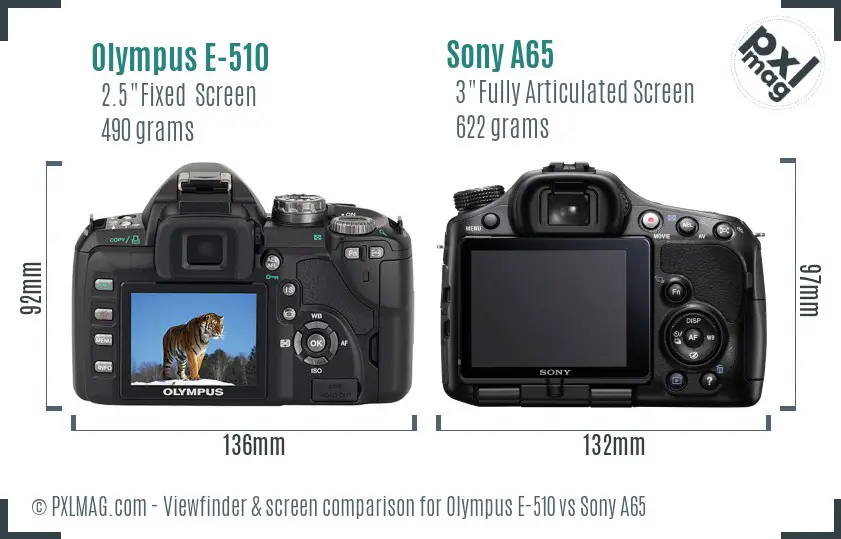 Olympus E-510 vs Sony A65 Screen and Viewfinder comparison