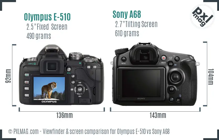 Olympus E-510 vs Sony A68 Screen and Viewfinder comparison