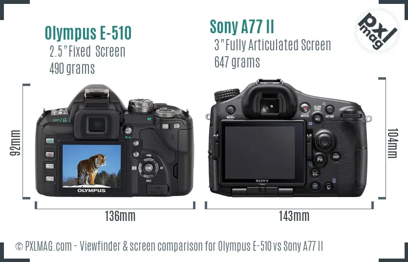 Olympus E-510 vs Sony A77 II Screen and Viewfinder comparison