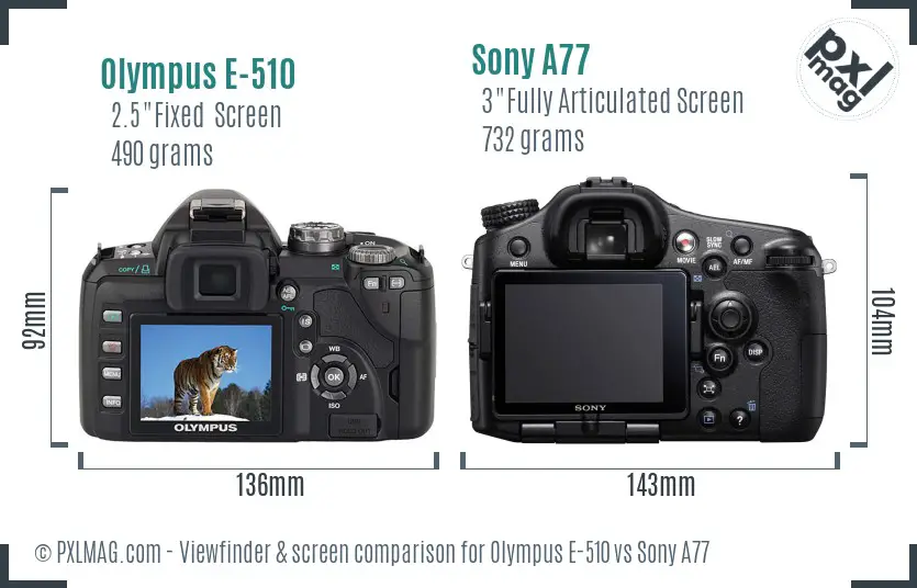 Olympus E-510 vs Sony A77 Screen and Viewfinder comparison