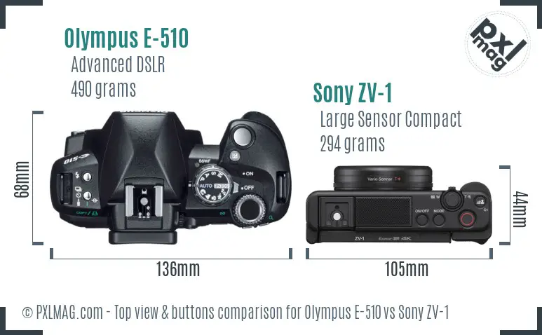 Olympus E-510 vs Sony ZV-1 top view buttons comparison