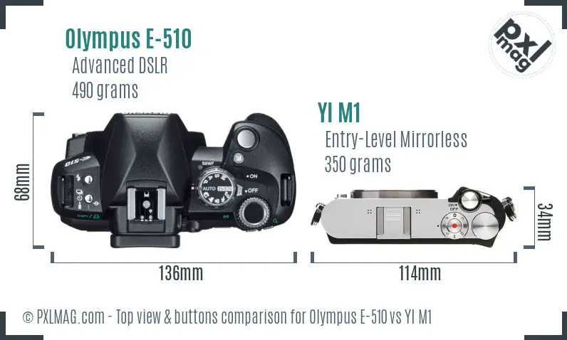 Olympus E-510 vs YI M1 top view buttons comparison