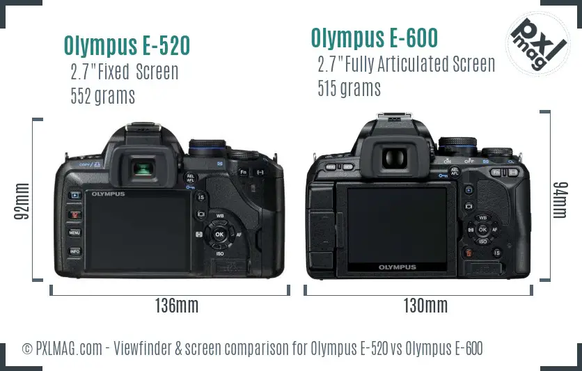 Olympus E-520 vs Olympus E-600 Screen and Viewfinder comparison