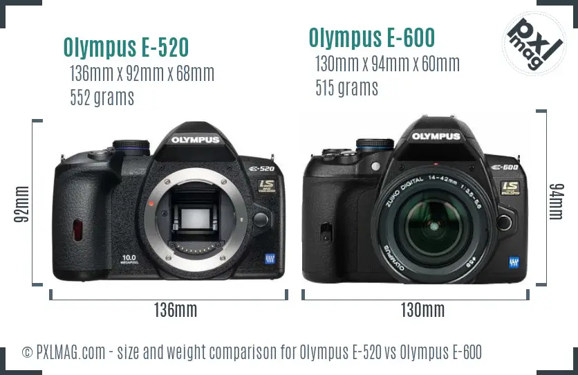 Olympus E-520 vs Olympus E-600 size comparison