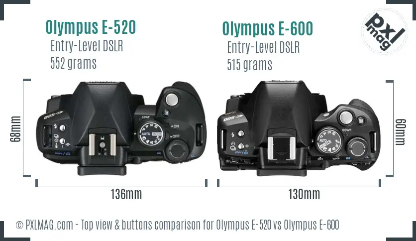 Olympus E-520 vs Olympus E-600 top view buttons comparison
