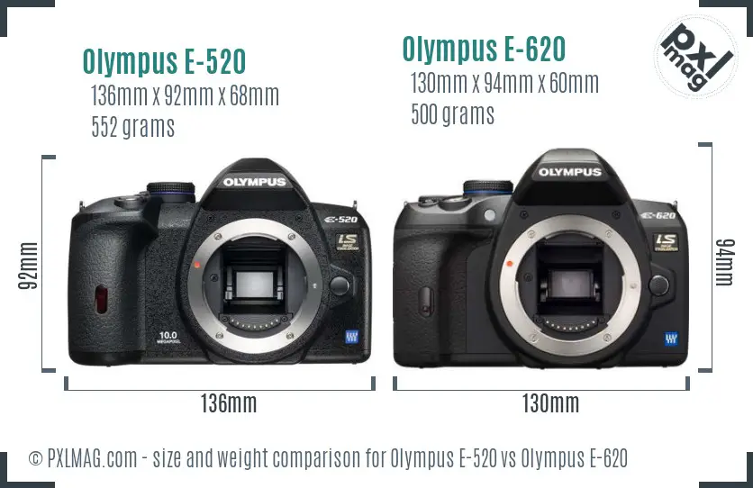 Olympus E-520 vs Olympus E-620 size comparison