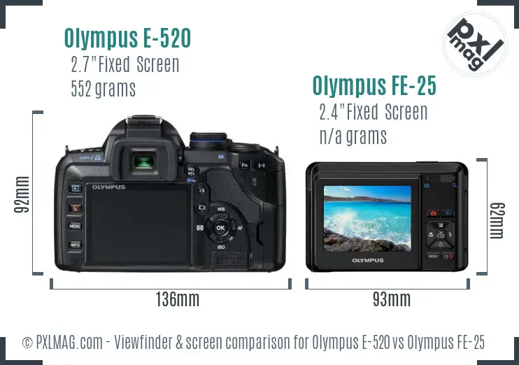 Olympus E-520 vs Olympus FE-25 Screen and Viewfinder comparison