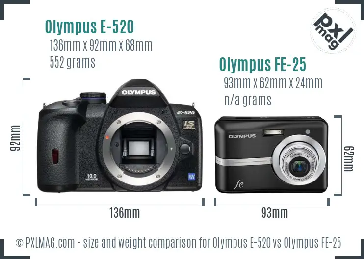 Olympus E-520 vs Olympus FE-25 size comparison