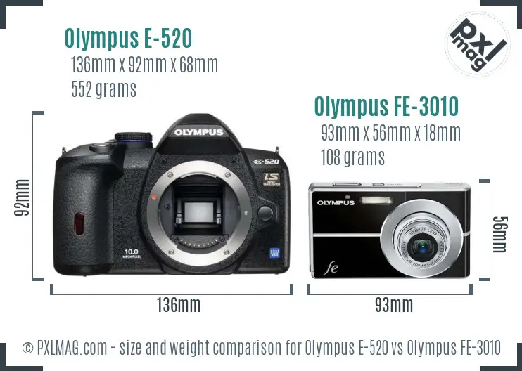 Olympus E-520 vs Olympus FE-3010 size comparison