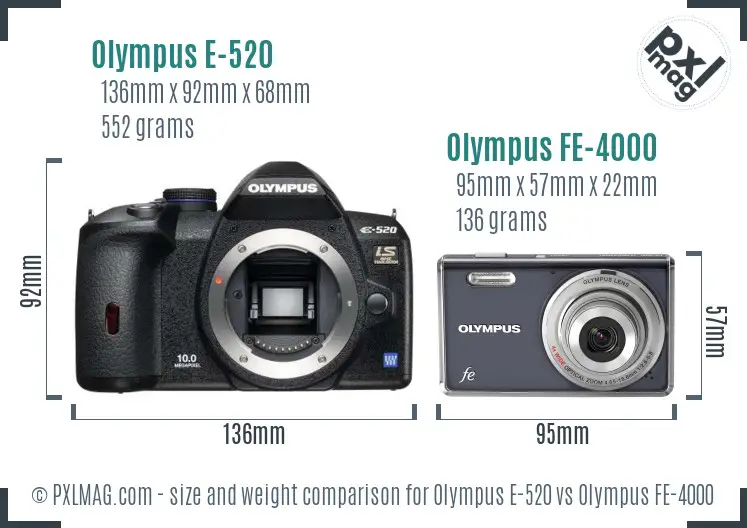 Olympus E-520 vs Olympus FE-4000 size comparison