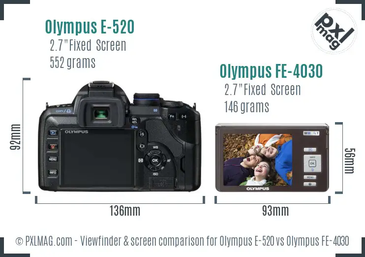 Olympus E-520 vs Olympus FE-4030 Screen and Viewfinder comparison