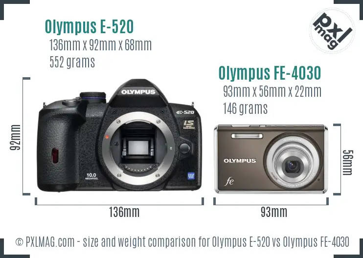 Olympus E-520 vs Olympus FE-4030 size comparison