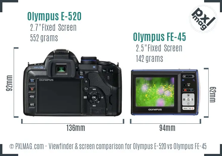 Olympus E-520 vs Olympus FE-45 Screen and Viewfinder comparison