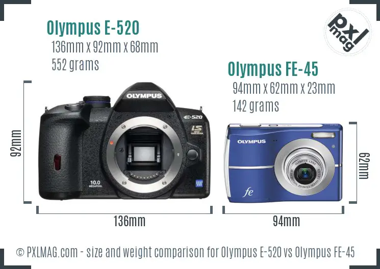 Olympus E-520 vs Olympus FE-45 size comparison