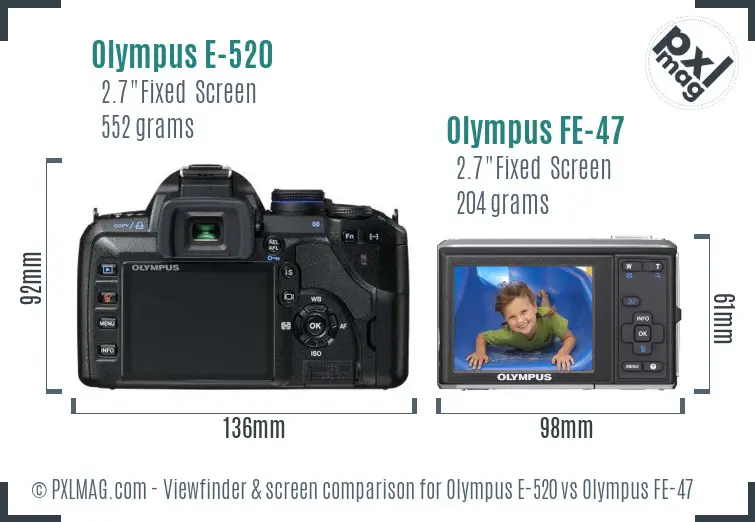 Olympus E-520 vs Olympus FE-47 Screen and Viewfinder comparison