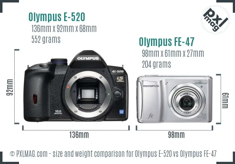 Olympus E-520 vs Olympus FE-47 size comparison