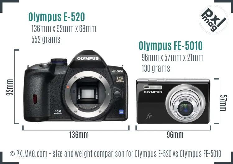 Olympus E-520 vs Olympus FE-5010 size comparison