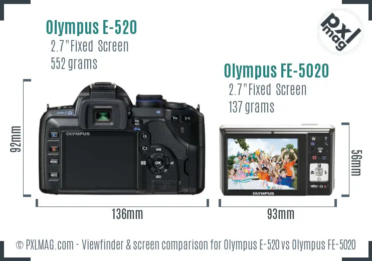 Olympus E-520 vs Olympus FE-5020 Screen and Viewfinder comparison