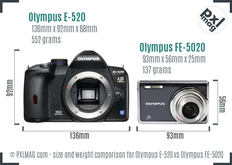 Olympus E-520 vs Olympus FE-5020 size comparison